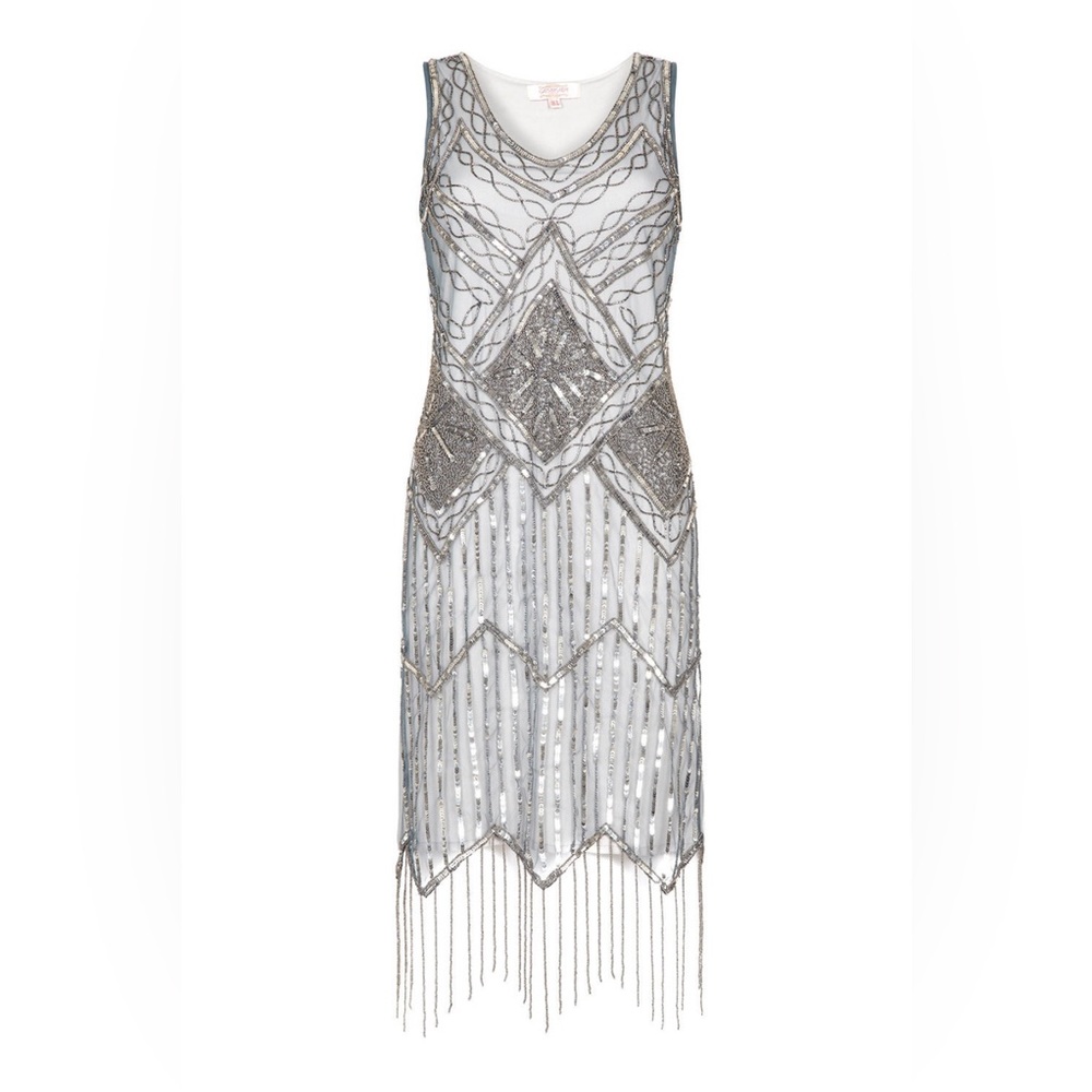 Isobel Ice Blue Grey Vintage 20s inspired Great Gatsby Flapper Dress Petite sz 6